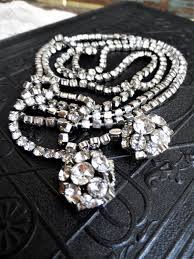 Vintage Long Weiss Rhinestone Necklace Wrap Chain Lariat Design Crystal Stones Pronged Settings Mid Century Costume Body Jewelry Designer Lariat Style Necklace Rhinestone Necklace Body Jewelry