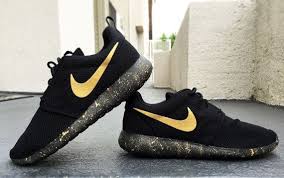 Black And Gold Nike Running Shoes Womens And Mens Custom Nike Roshe Black And Gold By Customsneakz Nike Shoes Women Nike Nike Free Shoes