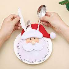 Cute Christmas Santa Holder Dinner Table Decor Cutlery Silverware Bag Pockets Dinner Table Decor Christmas Table Decorations Christmas Cutlery