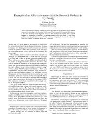 This page contains sample papers formatted in seventh edition apa style. Example Of An Apa Style Manuscript For Research Methods In