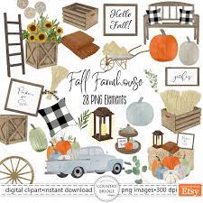 Fall Clipart Watercolor Fall Farmhouse Png Clipart Autumn Etsy Farmhouse Fall Clip Art Fall
