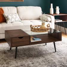 Mid Century Modern Wood And Glass Coffee Table Saracina Home In 2020 Coffee Table Coffee Table Wood Glass Coffee Table