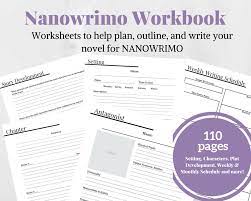 Nanowrimo 30 Day Novel Worksheets Writing Planner Novel Planner Novel Writing Outline Writing Outline Workbook Design