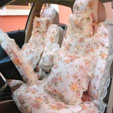 217 42 Universal Romantic Jacquard Floral Print Lace Auto Car Seat Cover 15pcs Sets Beige