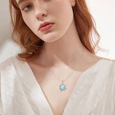 Sterling Silver Circular Lalimar Stone Sun Pendant Necklace for Women Men