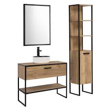 Möbel aus spanplatten fürs badezimmer. Comad Brooklin Komplettset Badmobel Industriedesign 90cm Eiche Schwarz Bad Elegant