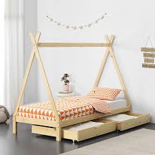 Wunderschönes weißes hausbett mit sehr grossen schubladen als stauraum und seperat erworbenen rausfallschutz (np 39,99) (bett wird ohne matratze wir haben leider dieses tolle bett anzugeben, da unser kind lieber bei uns schläft. Kinderbett Mit 2 Schubladen 90x200cm Tipi Indianer Bett Natur Holz Hausbett En Casa Mytoys