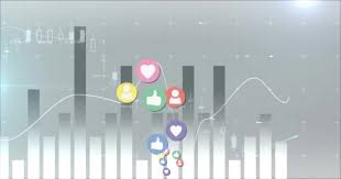 digital animation of heart like and follower icons on a moving grey chart background the social media icons are moving upwards 4k