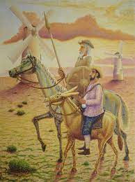 Don quixote and sancho panza statues, madrid, spain. Don Quixote Sancho Panza And The Giant Defeated Painting By N Nazario Baez Saatchi Art