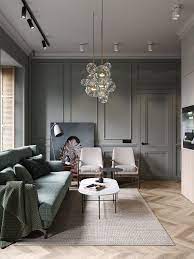 a moody st petersburgh apartment interior under 75 square meters includes floor plan インテリアデザイン インテリア ミントグリーン ホームインテリアデザイン