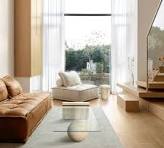 Table Basse Minimaliste Italienne OEM ODM en Verre Trempé avec Pieds  Personnalisés en Travertin en Pierre Naturelle pour Mobilier de Maison