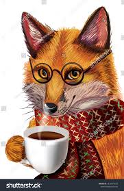 Cute Cartoon Fox Glasses Fox Drinking Stock Vector (Royalty Free) 1275857623
