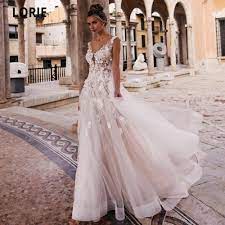 Lorie Summer Beach Wedding Dresses Boho 2020 Lace Appliques Soft Tulle Light Pink Bride Gown With Sweep Train Sleeveless Dress Wedding Dresses Aliexpress