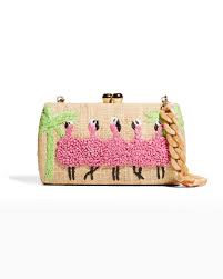 Serpui Farah Diba Flamingos Shoulder Clutch Bag In Multi Modesens
