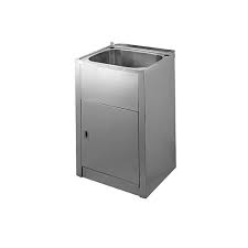The deep laundry sink is made of stainless steel and features a metallic grid basket strainer. 50cm Laundry Tub And Stainless Steel Cabinet Compact Temple Webster