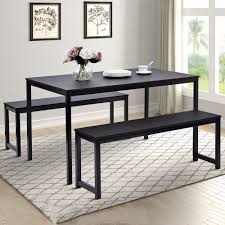 3pc dining table set is ideal for your kitchen / dining room, the benches fit right up under the table when not in use,space saving and convenient. Buy 3 Piece Dining Table Set Modern Style Wood Table Top Dining Table Set With Bench And Metal Frame Breakfast Nook Dining Room Set Dining Set For 4 Kitchen Living Dining Room