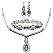 Black And White Diamond Intertwining Infinity Necklace Earrings And Bracelet 3 4 Ct Blue White Diamond Infinity Necklace Bracelet Earrings Set In Brass Diamond Infinity Necklace Bracelet Earring Set Infinity Necklace