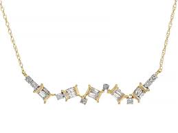 Whether gold necklaces on delicate chains or. White Diamond 10k Yellow Gold Bar Necklace 0 25ctw Udg195 Jtv Com