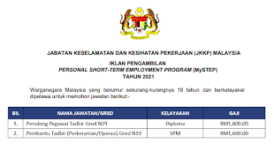 Hakcipta terpelihara @ 2019 jabatan keselamatan dan kesihatan pekerjaan malaysia. Permohonan Jawatan Kosong Personel Mystep Di Jabatan Keselamatan Dan Kesihatan Pekerjaan Jkkp Malaysia Kelayakan Spm Diploma