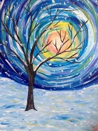 Symposium Cafe Painting Night Jan 22nd 2018 Snow Light 3055 Dundas St W Mississauga Night Painting Tree Painting Canvas Canvas Painting Diy