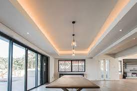 Light Trough Detail In Ceilings Of Open Plan Living Area Soft Lighting Effect Open Plan Living Soft Lighting Ceiling Detail