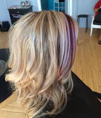 Ashy blonde balayage hair highlights add the beautiful dimension to naturally blonde hair. Ash Blonde With Purple Streak Blonde Hair With Purple Streaks Coachella Hair Purple Hair Streaks