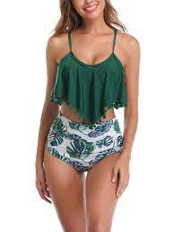 Women Ladies Two Piece Swimwear Swimsuit Beachwear Ruffle Tankini Sets Swimming Costumes Bathing Suit Push Up Bikini Swimsuits Swimsuits Swimsuits High Waisted