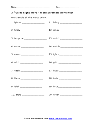 3rd Grade Sight Words Word Scramble Worksheet Sight Word Worksheets First Grade Sight Words Second Grade Sight Words