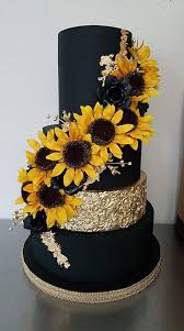 Black And Gold Cake With Flowers Sunflower Cake Sunflower Wedding Cake Wedding Cake Roses Sunflower Cakes