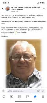 Sad news coming through this evening, past captain Brian Edwards has sadly  passed away, our condolences to Brian's friends and family at this sad  time! Thanks to Mr Ian 'staff' Davies for
