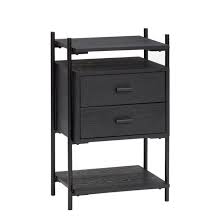 En mdf laqués et pieds en frêne naturel. Table De Chevet Design Bois Metal 2 Tiroirs Noir Hubsch La Redoute