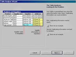 Normalize Access Data With The Table Analyzer Techrepublic Table Analyser To Convert A Excel Other Table To A Database Format Including Things To Lookup