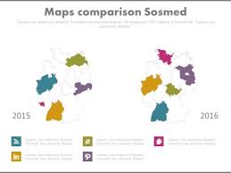 Comparison Map Chart With Social Media Icons Powerpoint