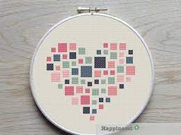 Geometric Modern Cross Stitch Pattern Heart Squares Pdf Etsy Kanavice Ornekleri Kanavice Ogretmenlere Hediyeler