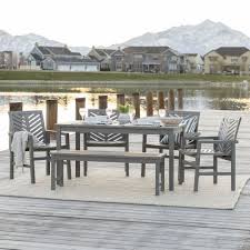 Walker Edison Furniture Co Ow6dgvingw 32 In Six Piece Chevron Outdoor Dining Set In Grey Wash Tra In 2020 Patio Dining Set Outdoor Dining Set Outdoor Furniture Sets