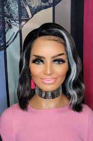 Grey Wavy Hd Lace Front Bob Wig With Soft Blue Natural Looking High Lights  This Unit Has a Side Part