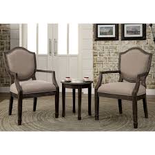 The set of 2 chairs consists of a wooden frame and beige or gray cloth. Furniture Of America Ellis 3 Piece Accent Chairs And Table Set Gray Walmart Com Walmart Com