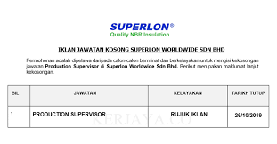 Production supervisor (plant cirebon) cirebon. Jawatan Kosong Terkini Superlon Worldwide Production Supervisor Kerja Kosong Kerajaan Swasta