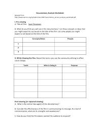 (there are many possible answers to these questions) a. Documentary Analysis Worksheet I Pre
