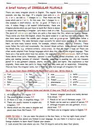 A variety of fun activity worksheets to learn and practise english nouns. Rc A Brief History Of Irregular Plurals Esl Worksheet By Cunliffe