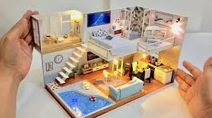 Unihobby diy miniature dollhouse kit, tiny house impression hawaii 3d wooden puzzle toy gift with furniture dust proof led lights for adults. Diy Videos 4 Diy Miniature Dollhouse Rooms Cinderella Modern Dollhouse With Swimming Pool Diy Loop Leading Diy Craft Inspiration Magazine Database