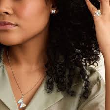 White Butterfly Jewelry Set 4PCS April Diamond Birthstone Women Girls  Birthday Gifts