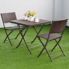 3pc Folding Round Table Chair Bistro Set Rattan Wicker Outdoor Furniture Outdoor Folding Table Wicker Dining Set Patio Furniture Sets