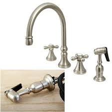 Kitchen faucets by fit & finish. Brushed Nickel 4 Hole Cross Handles Kitchen Faucet And Sprayer Overstock 2234340