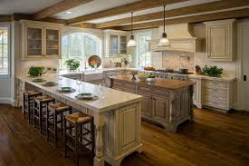 French Country Kitchen Exposed Beams Subway Tile Cream Cabinets Mesh Inser French Country Kitchen Cabinets Country Kitchen Designs Country Kitchen Cabinets
