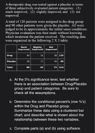 Solved A Therapeutic Drug Was Tested Against A Placebo In