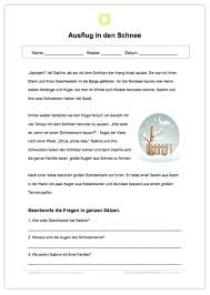 Wie bekommen kinder spaß am lesen üben? Arbeitsblatt Lesetext Ausflug In Den Schnee Lesen Lernen Leseverstandnis Klasse 3