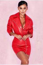 House Of Cb Be Obsessed Brit Designed Bandage Bodycon Dresses Georgia Dress Leather Jacket Dress Jacket Dress Leather Jackets Women