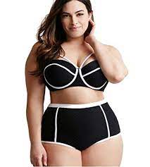 Amazon Com Mitiao Womens 2 Pieces Plus Size White Line Bikini Swimsuits Black Automotive Plus Size Bikini Plus Size Swimsuits Plus Size Swimwear