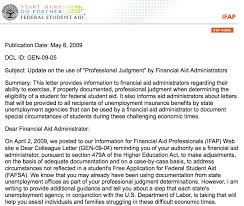 Dear Colleague Letter Gen 09 05 Use Of Professional Judgment By Financial Aid Administrators Financial Aid Administration Judgment